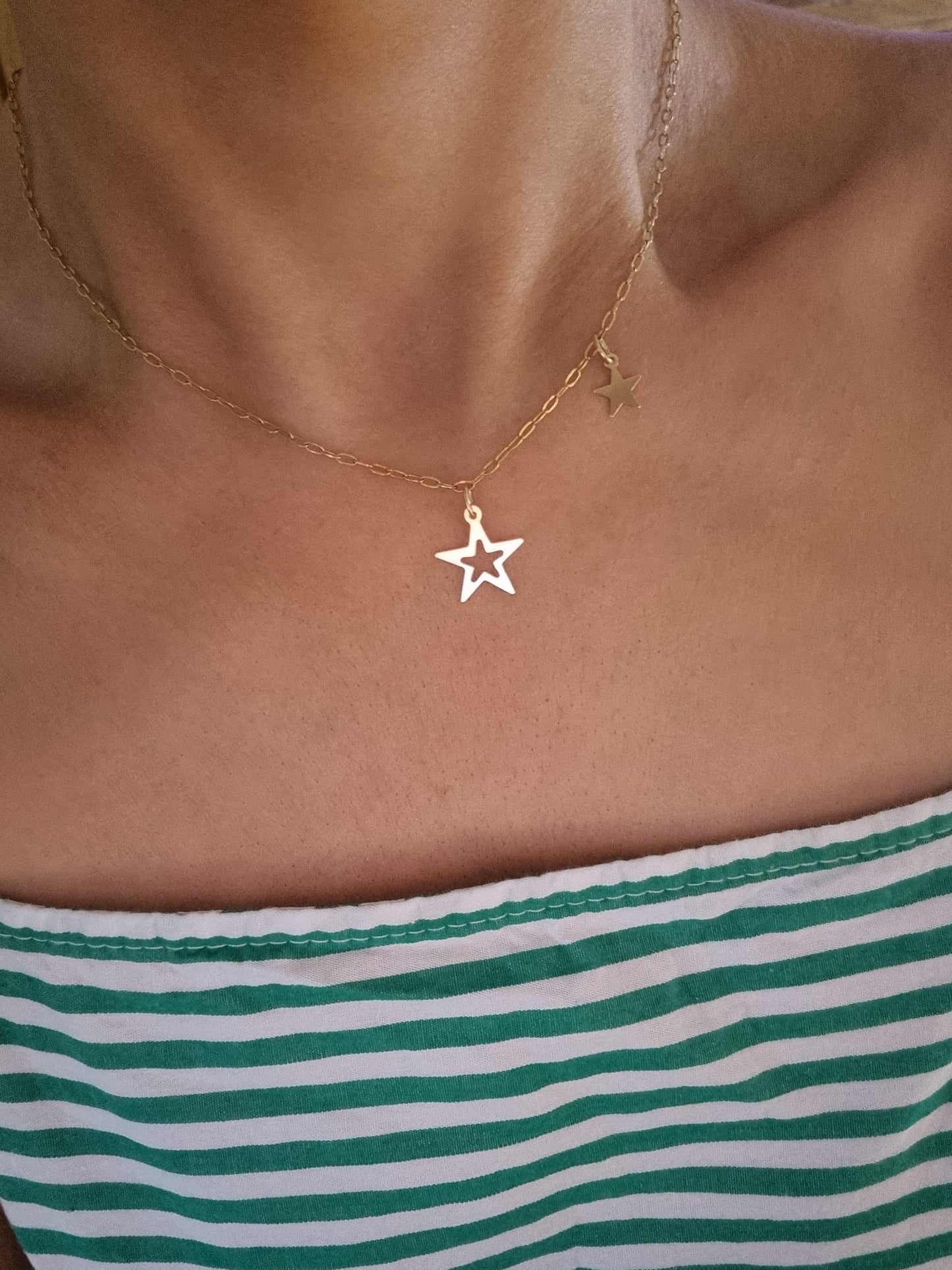 Double star necklace gold filled